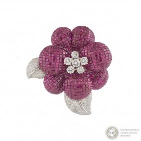 White Gold Diamond and Ruby Brooch